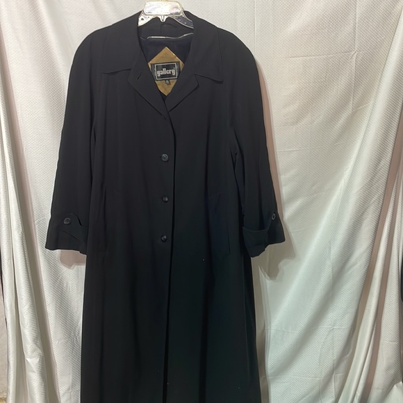 Gallery 16 black 💯polyester long rain trench coat removable warm lining euc - Picture 9 of 13